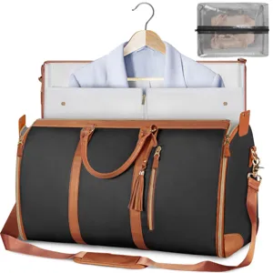 Moda Cuero PU Bolsa de Ropa de Viaje Gran Capacidad Bolsa de Lona Impermeable Fin de Semana Bolsa de Noche Con Bolsa de Zapatos Para Mujeres Hombres Viajes de Negocios