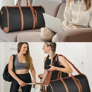Bolsas de viaje grandes de cuero PU para mujer, elegante bolsa porta trajes de mano en negro y marrón.