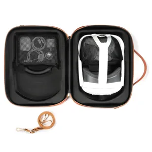 Custodia da trasporto portatile per cuffie MR con tracolla, elegante nero e marrone.