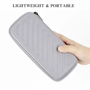 Étui de rangement pour montre portable gris avec fermeture éclair. Design léger pour voyages et usage.