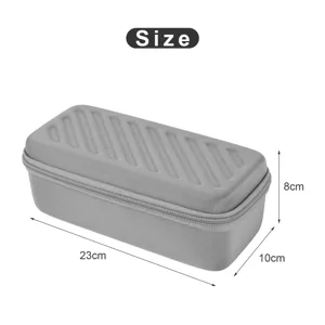 Étui de rangement pour montre rigide portable gris avec fermeture éclair, dimensions 23x10x8 cm.