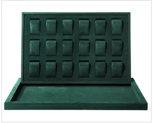 Donkergroene fluwelen horloge display tray 18 slots sieraden opbergdoos organizer stand
