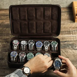Scatola Porta Orologi in Pelle Vintage Crazy Horse a 12 Slot Custodia da Viaggio