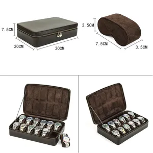 Scatola per orologi vintage in pelle con 12 scomparti e cerniera per viaggi.