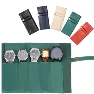 Bolsa de Almacenamiento de Relojes Portátil de Cuero PU Organizador de Viaje Enrollable para Correa Fundas Soporte Multi Ranura