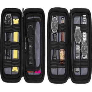 Custodia da viaggio portatile in EVA per orologi e cinturini con scomparti elastici.