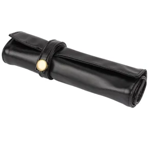 Bolsa de almacenamiento de cuero PU negro para correa de reloj organizador portátil.