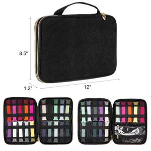 Black quilted watch band storage organizer case portable travel cable bag 12x8.5x1.2 inch