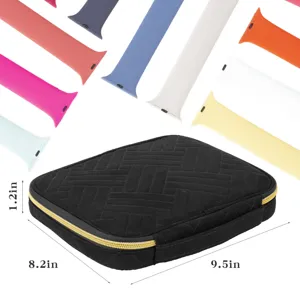 Zwarte fluwelen Apple Watch bandje opbergtas kabel organizer etui met 26 vakken reistas