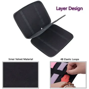 Close-up detail of 48 elastic loops and inner velvet material for watch band storage bag.