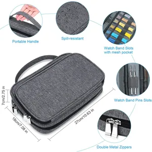 Multifunctionele grijze Apple Watch band opbergtas met handvat en handige gaasvakken.