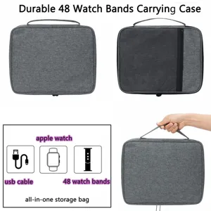 Durable 48 watch bands carrying case travel portable storage bag for smartwatch accessories.