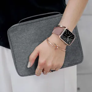 Portable grey travel watch band storage bag organizer case close up detail display