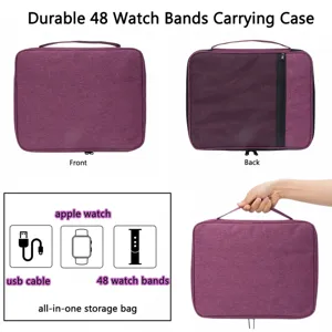 Durable 48 watch bands carrying case purple travel storage bag for smart watch accessories.