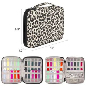 Leopard print Apple Watch band storage bag with multiple slots and mesh pockets, 12x8.5in.