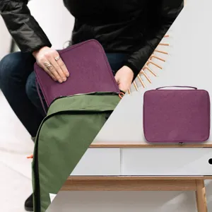 Portable travel storage bag for watch bands and small electronics, durable purple fabric organizer.
