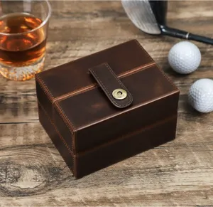 Boîte à montre en cuir marron pour voyage, étui de rangement double fait main élégant.