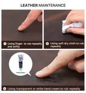 Image de détail du soin du cuir montrant les instructions pour boîte à montre marron.