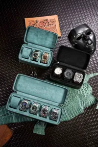Portable travel watch storage box multi-slot mechanical wristwatch display case detail view