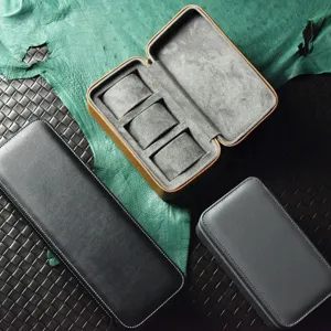 Portable multi-slot watch storage box, PU leather travel watch case organizer for men.