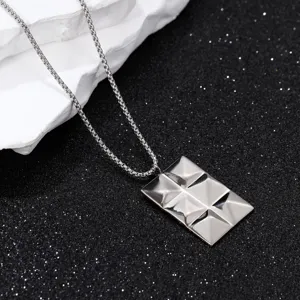 Collier pendentif en acier titane argenté design bloc géométrique bijoux homme cadeau