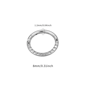 Titanium steel piercing ring hinged segment hoop earring with spike texture, 8mm diameter.