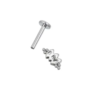 Titanium internal thread labret stud detail showing flat back and marquise cz top part