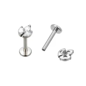 Titanium marquise cubic zirconia labret stud internal thread cartilage body piercing jewelry