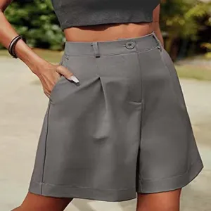 High-waisted grey wide-leg shorts for women, casual summer loose straight casual trousers
