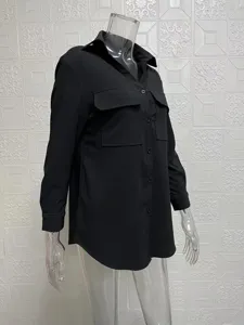 Damen Freizeit einfarbig langarm Bluse mit Knopfleiste und Doppeltaschen Herbst neu