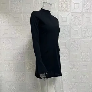 Black long sleeve bodycon dress for women, elegant slim fit mini dress for spring and summer.