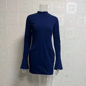 Solid color long sleeve bodycon dress, elegant slim fit mini dress for women fashion.