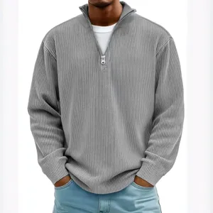Men's casual long sleeve half-zip stand collar polo sweater top for autumn daily wear