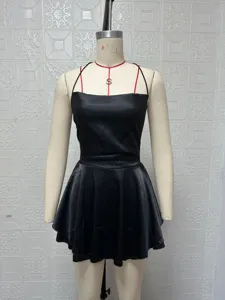 Robe nuisette noire en satin mini dos nu sexy été fête mode femmes élégante chic top