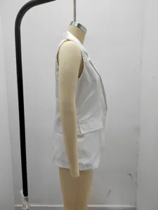 Women's Casual Summer Sleeveless Solid Color Lapel Loose Blazer Vest Cardigan Jacket
