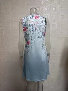 Summer casual floral print sleeveless A-line dress for women, elegant gradient design.
