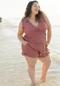 Plus size women one piece swimsuit ruffle V neck tankini swimwear for summer beach vacation