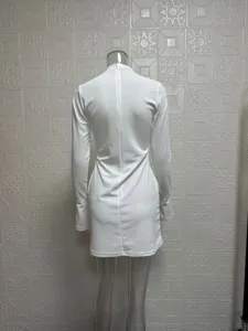 White long sleeve bodycon mini dress back view detailed slim fit elegant apparel chic