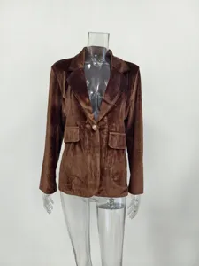 Professional brown velvet slim-fit blazer for women, displayed on transparent mannequin