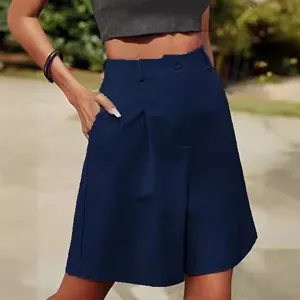 Women High Waisted Bermuda Shorts Loose Fit Straight Leg Casual Wide Leg Shorts Breathable Polyester Summer Bottoms With Pockets