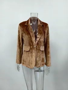 Professional studio shot of a classic brown velvet slim-fit blazer on a mannequin