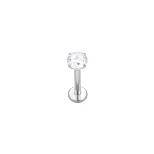 Titan Labret Stecker Detailaufnahme, mit einem funkelnden runden Zirkonstein für Körperpiercing.