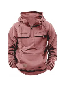 Damen Casual Einfarbig Kapuzenpullover Pullover Halbreißverschluss Mehrere Taschen Polyester Hoodie Jacke Für Herbst Frühling