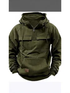 Herren Einfarbig Taktisch Kapuzenpullover Lässige Mehrfache Tasche Halb-Zip Sweatshirt
