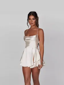 Femme Robe En Satin Été Sexy Dos Nu Bretelles Mini Robe Élégante Tenue De Soirée