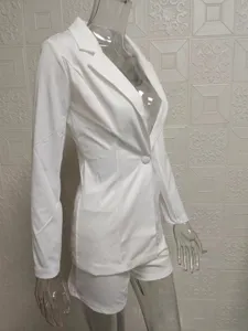 Women white blazer and shorts two piece set casual commuting suit for women elegant outfit