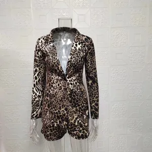 Women leopard print blazer and shorts set fashion casual two piece suit outerwear top