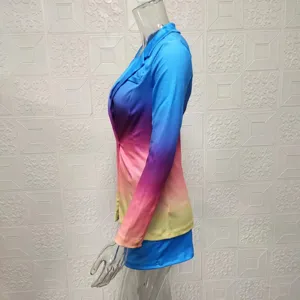 Women gradient blazer and shorts two piece set chic casual long sleeve suit outfit