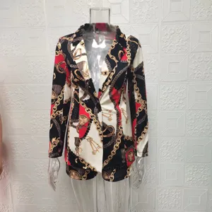 Women fashion chain print blazer and shorts two piece set elegant casual suit outfits