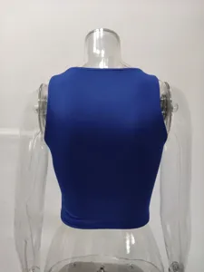 Solid color sleeveless round neck crop tank top, basic summer casual slim fit apparel.